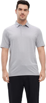 Mens Golf Shirt Moisture Wicking Dry Fit Performance Sport Short Sleeve Striped Golf Polo Shirts for Men
