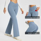 baleaf Women's V Crossover Flare Leggings with Pockets Yoga Pants High Waist Casual Workout Gym Bell Bottom Leggings