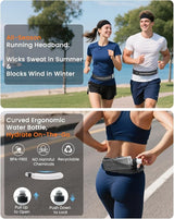 Running Belt for Women and Men, Adjustable Fanny Packs No Bounce Phone Holder for Running with Water Bottle & Headband, Waterproof Reflective Waist Packs for Runner Fits All Phones (L-Gray)