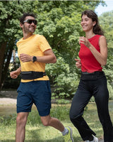 WATERFLY Running Belt Fanny Pack: Breathable 3 Pocket Waist Bag for Men Women Workout Exercise Fitness Phone Holder Fits ALL Phones - Runner Marathon Jogging Race Belt With Bib Clip Black