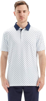Men's Golf Polo Shirts Short Sleeve Striped Performance Moisture Wicking Dry Fit Golf Shirts for Men