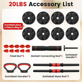 Adjustable Dumbbell Set, 20/33/45/70/90lbs Free Weight Set with Connector, 4 in1 Dumbbells Set Used as Barbell, Kettlebells, Push up Stand, Weight Set for Home Gym Suitable Men/Women