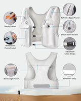 Running Vest for Women Men, USA Original Patent, Adjustable Chest Straps Running Hydration Vest with 500ml Soft Flask, Lightweight Reflective Hydration Backpack for Marathon