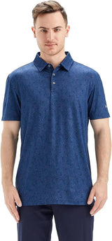 Men's Golf Polo Shirts Short Sleeve Striped Performance Moisture Wicking Dry Fit Golf Shirts for Men