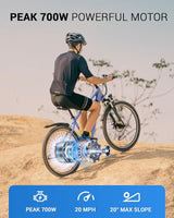 Electric Bike for Adults,26" E-Bike with 700W Peak Motor 21-Speed,Up to 50 Miles Removable Battery,Front Fork Suspension Dual Disc Brakes,Ebikes for Adults Commute Mountain All Terrain