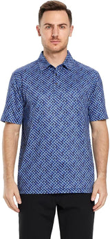 Men's Golf Polo Shirts Short Sleeve Striped Performance Moisture Wicking Dry Fit Golf Shirts for Men