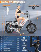 W Wallke H7 AWD Dual Motor Electric Bike for Adult, 48V 60Ah/40Ah Removable Battery, Long Range 32-34MPH Fast Ebike, 20" Fat Tire Mountain Offroad All Terrain Full Suspension E-Bicycle, UL2849 List
