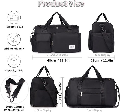 FIORETTO Women's Gym Duffle Bag with Shoes Compartment, 37L Capacity, Ideal for Travel, Gym, Sports, Duffel, Weekender