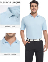 Esabel.C Jacquard Golf Shirts for Men Moisture Wicking Short Sleeve Performance Dry Fit Active Mens Polo Shirts