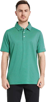 Mens Golf Shirt Moisture Wicking Dry Fit Performance Sport Short Sleeve Striped Golf Polo Shirts for Men
