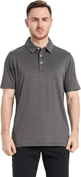 Mens Golf Shirt Moisture Wicking Dry Fit Performance Sport Short Sleeve Striped Golf Polo Shirts for Men