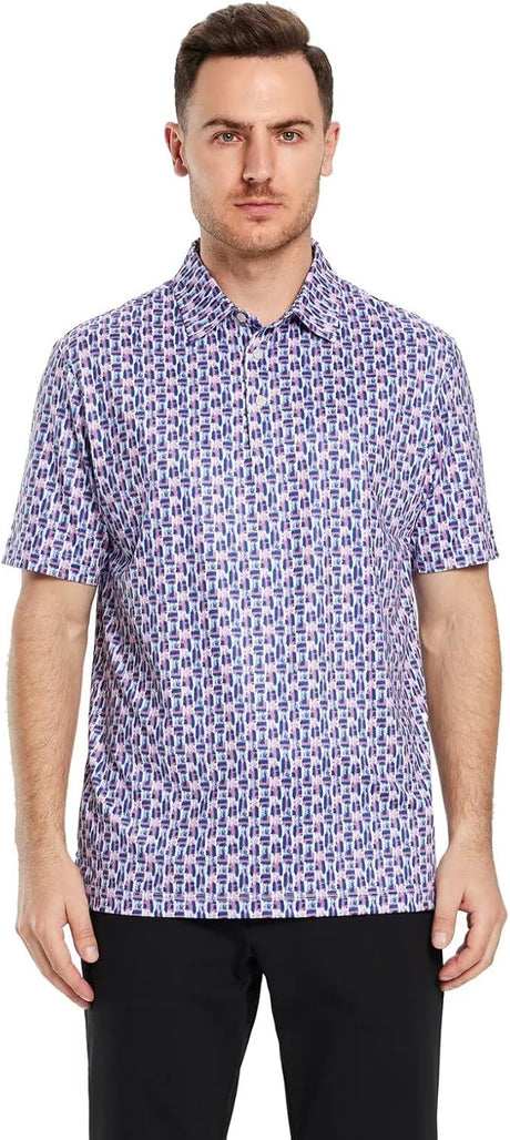 Men's Golf Polo Shirts Short Sleeve Striped Performance Moisture Wicking Dry Fit Golf Shirts for Men
