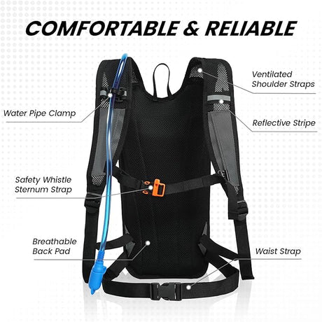 Nepest Hydration Backpack with 2L Water Bladder for Cycling, Water Backpack for Hiking Running, Lightweight Hydration Pack, Grey