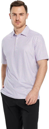 Men's Golf Polo Shirts Short Sleeve Striped Performance Moisture Wicking Dry Fit Golf Shirts for Men