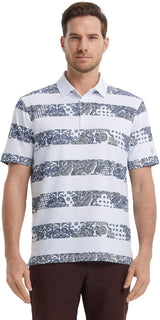 Men's Golf Polo Shirts Short Sleeve Striped Performance Moisture Wicking Dry Fit Golf Shirts for Men