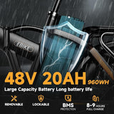 1000W Folding Electric Bike, 48V 20AH Large Removable Battery E Bike, 30+MPH, 80 Miles Max Range, 20" Fat Tire Electric Bike for Adults, Adult Electric Bicycles for Commute Beach Snow
