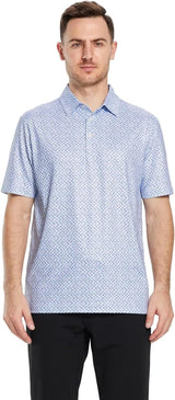 Men's Golf Polo Shirts Short Sleeve Striped Performance Moisture Wicking Dry Fit Golf Shirts for Men