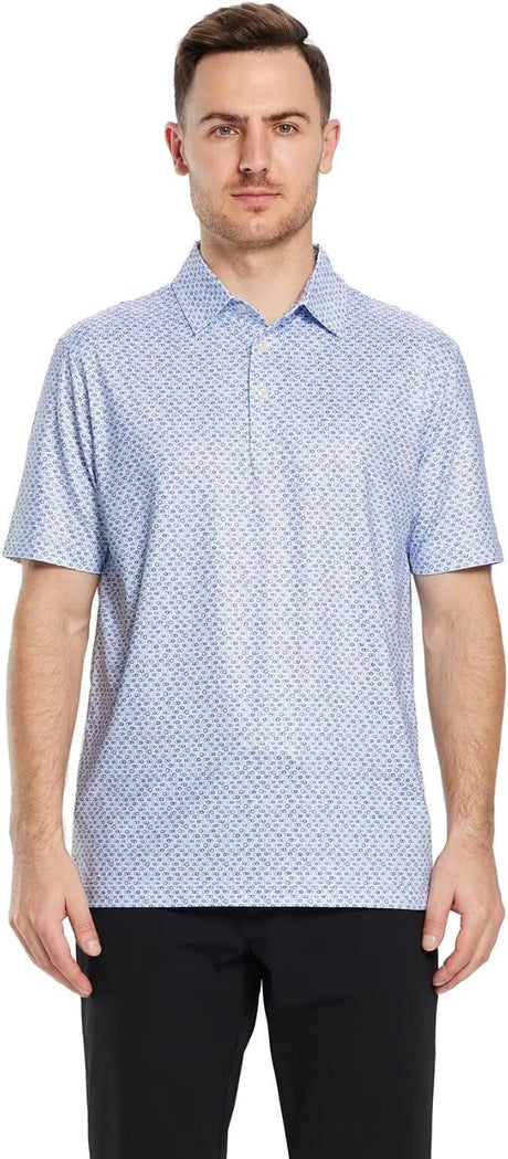 Men's Golf Polo Shirts Short Sleeve Striped Performance Moisture Wicking Dry Fit Golf Shirts for Men