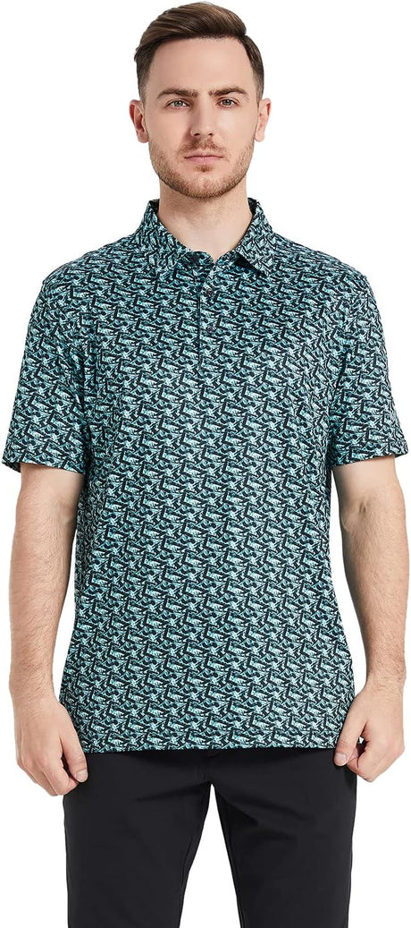 Men's Golf Polo Shirts Short Sleeve Striped Performance Moisture Wicking Dry Fit Golf Shirts for Men