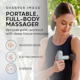 Sharper Image Powerboost Move - Mini Percussion Massage Gun| 4 Attachments, 4 Speeds| Full Body Back & Shoulder Massager| Muscle Recovery & Pain Relief| Deep Tissue Massage Tool| Wellness Gift