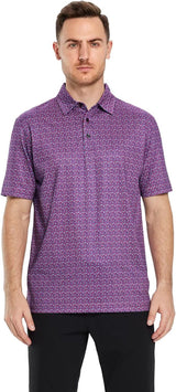 Men's Golf Polo Shirts Short Sleeve Striped Performance Moisture Wicking Dry Fit Golf Shirts for Men