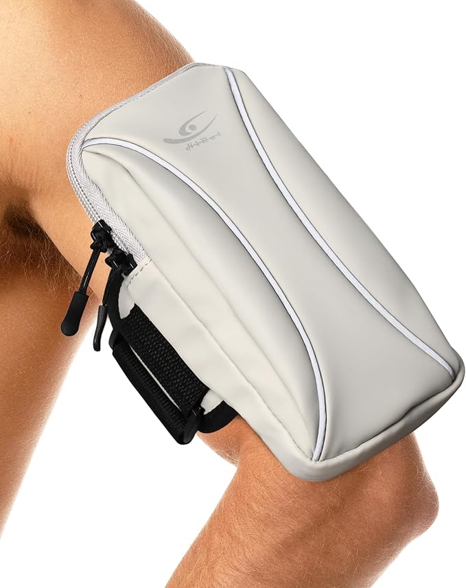 HiRui Arm Bag & Wrist Bag Phone Holder, Sports Running Armband for Gym, Cycling & Workout, Compatible with iPhone 16/15/14 Series, Samsung Galaxy & More, Reflective, Adjustable, Secure Fit (Gray)