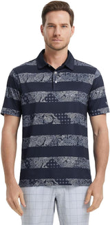 Men's Golf Polo Shirts Short Sleeve Striped Performance Moisture Wicking Dry Fit Golf Shirts for Men
