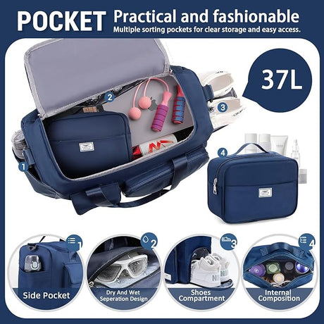 FIORETTO Women's Gym Duffle Bag with Shoes Compartment, 37L Capacity, Ideal for Travel, Gym, Sports, Duffel, Weekender
