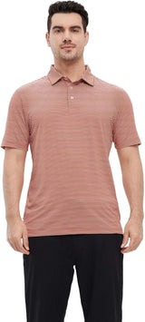 Mens Golf Shirt Moisture Wicking Dry Fit Performance Sport Short Sleeve Striped Golf Polo Shirts for Men
