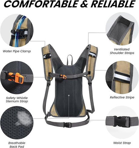 Nepest Hydration Pack Backpack for Women & Men, Lightweight Water Backpack with 2L Water Bladder for Hiking Cycling Running Biking