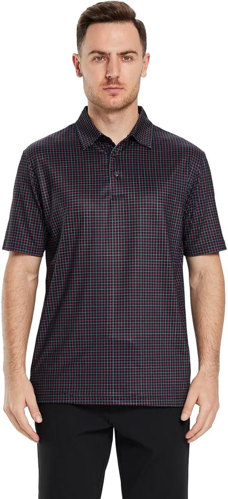 Men's Golf Polo Shirts Short Sleeve Striped Performance Moisture Wicking Dry Fit Golf Shirts for Men