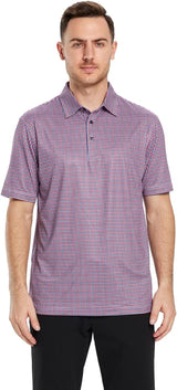 Men's Golf Polo Shirts Short Sleeve Striped Performance Moisture Wicking Dry Fit Golf Shirts for Men