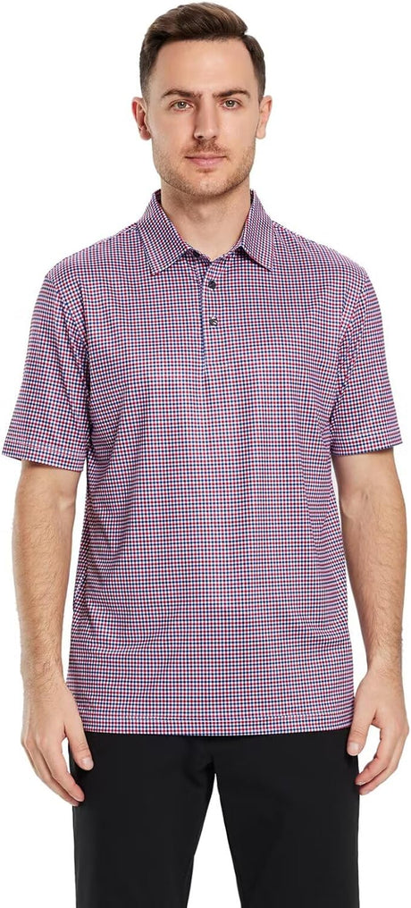 Men's Golf Polo Shirts Short Sleeve Striped Performance Moisture Wicking Dry Fit Golf Shirts for Men
