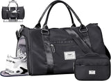 FIORETTO Womens Gym Tote Duffle Bag with Toiletry Bag, Sports Duffel Overnight Hospital Workout Carry on Bag for Girls with Wet Pocket & Shoe Compartment, Ideal for Travel, Swimming, Dance Black