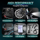 Peak 2000W Electric Bike for Adults 27 MPH 48V15Ah Removable Battery Max 40-80 Miles E Bike 26" Fat Tire Ebike Shamano 21-Speed All Terrain for Mountains Snow Sand Road