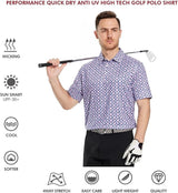 Men's Golf Polo Shirts Short Sleeve Striped Performance Moisture Wicking Dry Fit Golf Shirts for Men