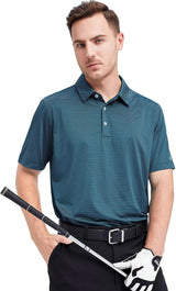 Mens Golf Shirt Moisture Wicking Dry Fit Performance Sport Short Sleeve Striped Golf Polo Shirts for Men