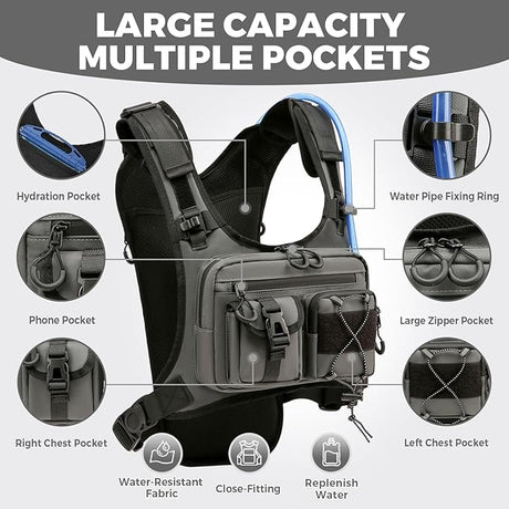 USA Original Patent Running Hydration Vest Backpack, Lightweight Chest Pack with 2.0L Water Bladder Bag Daypack for Hiking Running Cycling Race Marathon for Women Men