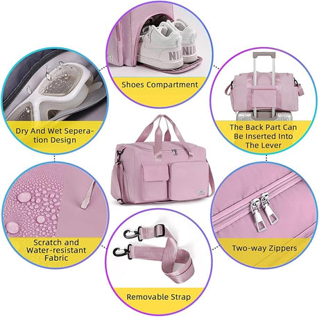 FIORETTO Women's Gym Duffle Bag with Shoes Compartment, 37L Capacity, Ideal for Travel, Gym, Sports, Duffel, Weekender