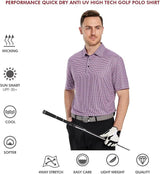 Men's Golf Polo Shirts Short Sleeve Striped Performance Moisture Wicking Dry Fit Golf Shirts for Men
