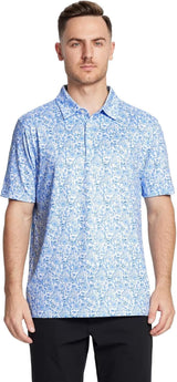 Men's Golf Polo Shirts Short Sleeve Striped Performance Moisture Wicking Dry Fit Golf Shirts for Men