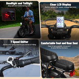 V8 Electric Bike for Adults, 20'' Fat Tire E Bike with Powerful Motor 48V 15Ah Removable Battery, 7-Speed Gears, 2 Seater E-Bike, Ebike Moped Style for Mountains, Snow, Sand, Road