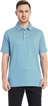 Mens Golf Shirt Moisture Wicking Dry Fit Performance Sport Short Sleeve Striped Golf Polo Shirts for Men