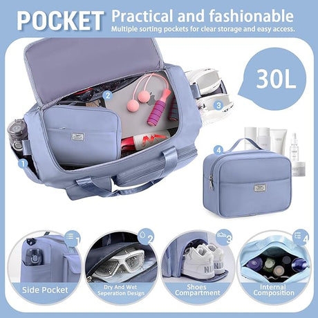 FIORETTO Women's Gym Duffle Bag with Shoes Compartment, 37L Capacity, Ideal for Travel, Gym, Sports, Duffel, Weekender