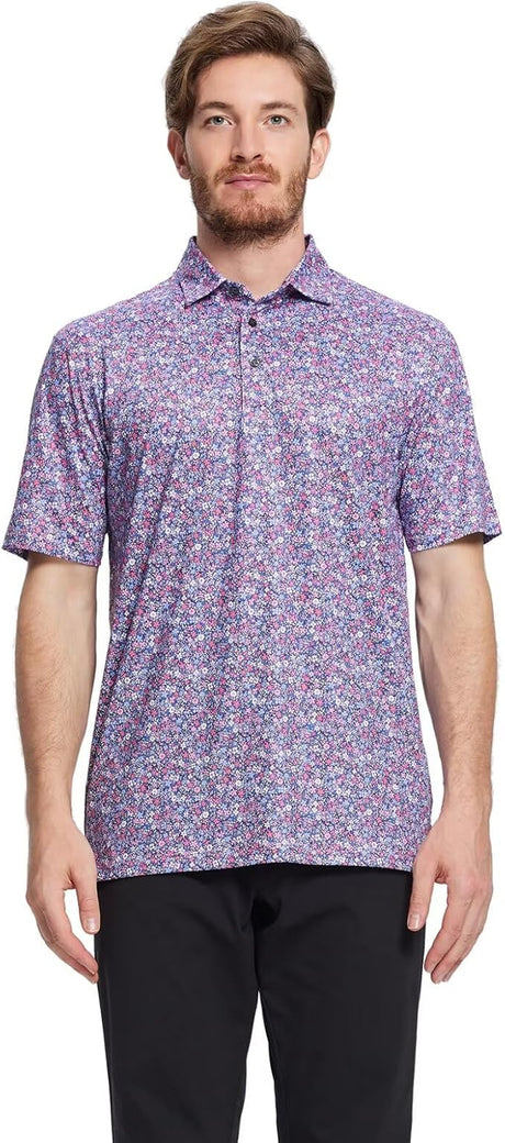 Men's Golf Polo Shirts Short Sleeve Striped Performance Moisture Wicking Dry Fit Golf Shirts for Men