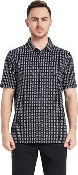 Men's Golf Polo Shirts Short Sleeve Striped Performance Moisture Wicking Dry Fit Golf Shirts for Men