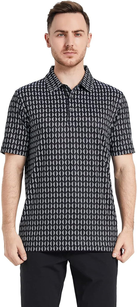 Men's Golf Polo Shirts Short Sleeve Striped Performance Moisture Wicking Dry Fit Golf Shirts for Men