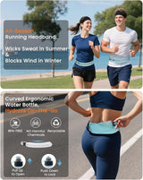 Running Belt for Women and Men, Adjustable Fanny Packs No Bounce Phone Holder for Running with Water Bottle & Headband, Waterproof Reflective Waist Packs for Runner Fits All Phones (L-Blue)