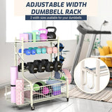 PLKOW Dumbbell Rack, Weight Rack for Dumbbells, Home Gym Storage for Dumbbells Kettlebells Yoga Mat and Balls, All in One Workout Storage with Wheels and Hooks, Powder Coated Finish Steel