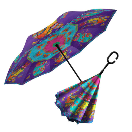 Laurel Burch Cats & Butterflies Reverse Inverted Umbrella – Windproof - Earlier Design
